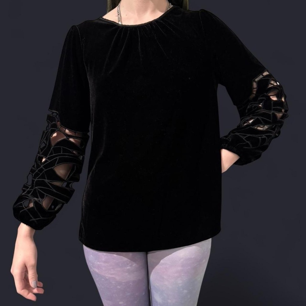 Joie / Velvet Quarter Sleeve Top / Black / Cutout Accent Sleeves / Size S